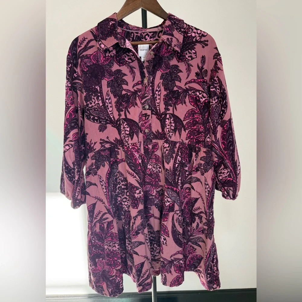 Anthropologie The Bettina Corduroy Tiered Mini Shirt Dress by Maeve. Size M - Picture 4 of 11